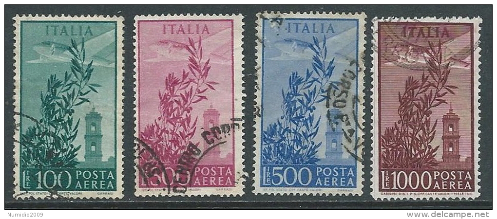 1948-52 ITALIA USATO POSTA AEREA CAMPIDOGLIO RUOTA 4 VALORI - U22-8.2 - Poste Aérienne