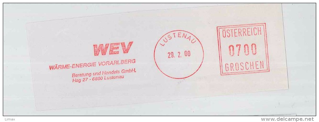 Absenderfreistempel Freistempel Werbestempel Wev Wärme Energie Vorarlberg Beratung Handel Hag Lustenau 6890 - Maschinenstempel (EMA)