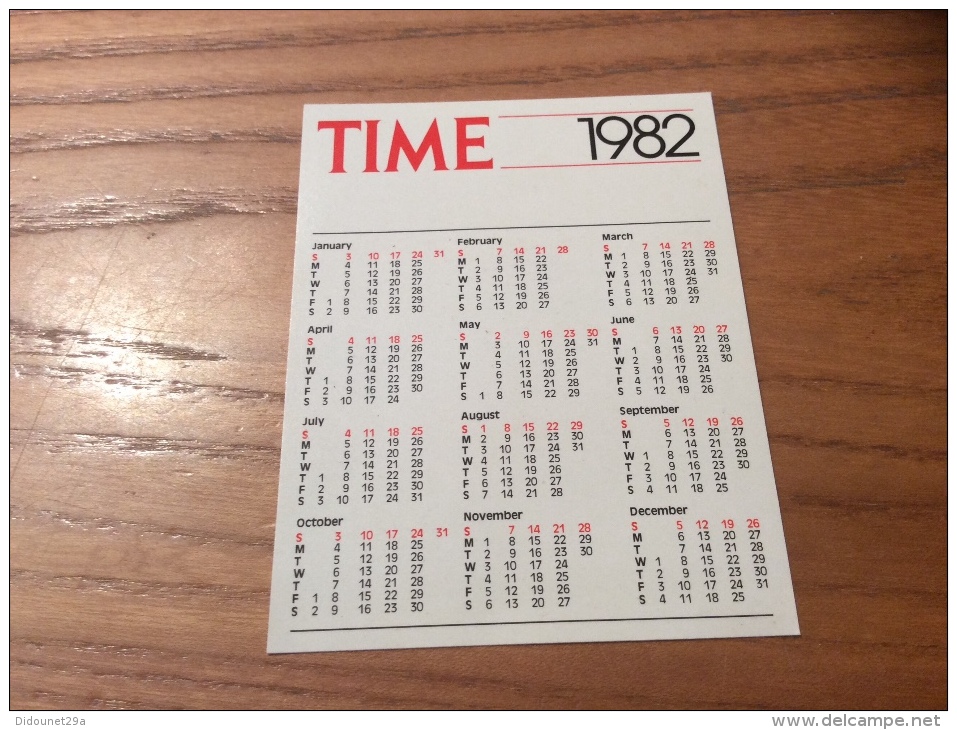 Calendrier 1982 ANGLETERRE "TIME" (7x9cm) (Bjorn Borg) - Petit Format : 1981-90