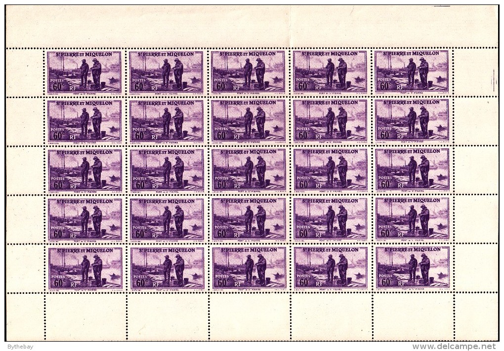 St Pierre Et Miquelon MNH Scott #186 Partial Sheet Of 25 60c Port St. Pierre Variety: Splash In Water Position 1/2 - Blocs-feuillets