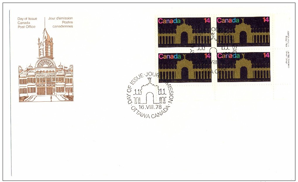 1978 Canada CNE Centennial 14c Plate Block First Day Cover - 1971-1980