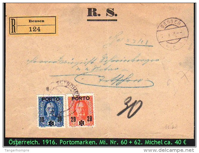 Österreich - Portomarken - 1916 - Einschreibebrief Mit Nr. 60 + 62. - Strafport