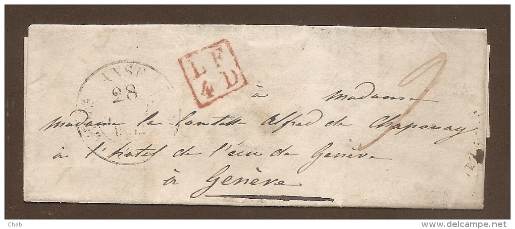 Pas Connaisseur - Petite Lettre Envoyée De FRANCE Pour La SUISSE - Verso; Cachet GENEVE 1838 - ...-1845 Préphilatélie