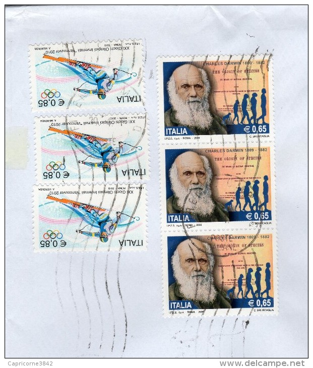Italie - 2009 - Naturaliste Charles Darwin (Yvert 3 X 3041) + XXIe Jeux Olympiques D'hiver "Vancouver 2010" (3 X 3120) - 2001-10: Poststempel