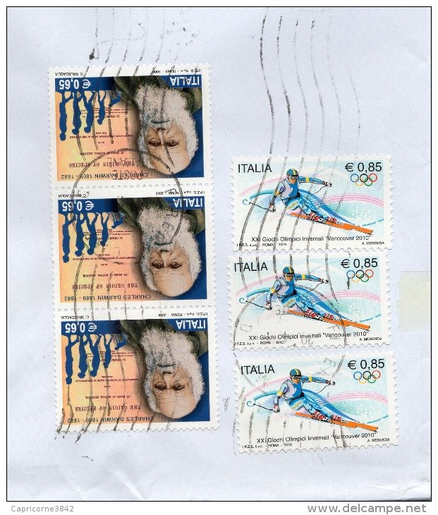 Italie - 2009 - Naturaliste Charles Darwin (Yvert 3 X 3041) + XXIe Jeux Olympiques D'hiver "Vancouver 2010" (3 X 3120) - 2001-10: Storia Postale
