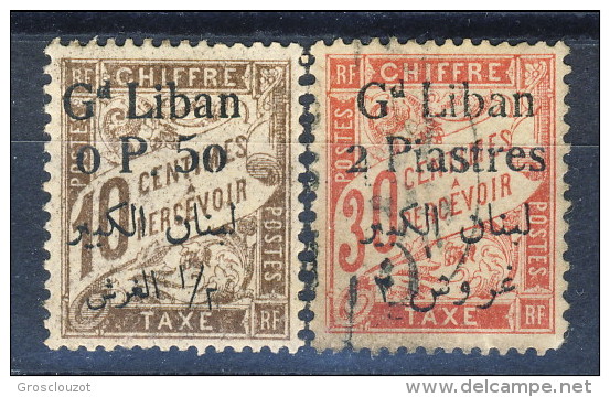 TGrand Liban 1924 Timbre Taxe Sovrastampa Bilingue Serie N. 6 E 8 USATI Catalogo € 14 - Postage Due