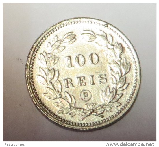 D Carlos I 100 Reis  1898 (Replica Com Banho De Niquel Mate REPRODUCTION  Fausse Monnaie) -2 Scans - Counterfeits