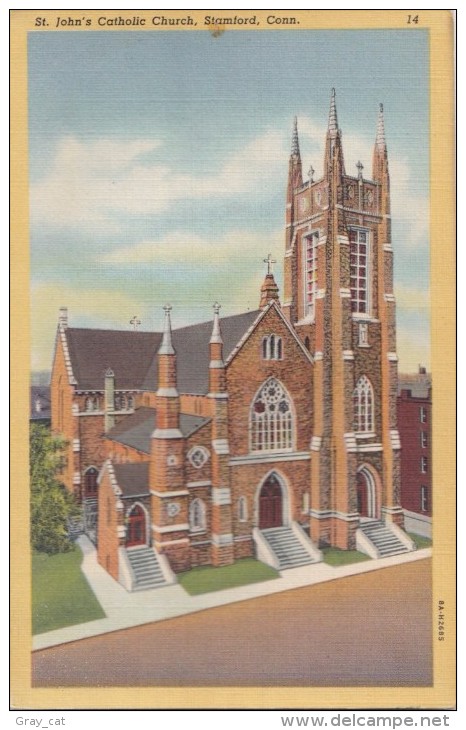 USA, St. John's Catholic Church, Stamford, Connecticut, Unused Linen Postcard [16453] - Stamford