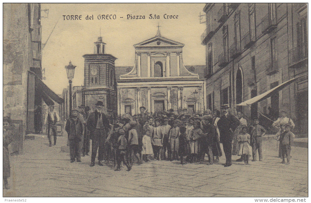 Napoli-torre Del Greco-piazza S.ta Croce-animata-bella Viagg.1912 -cartol. Di 112 Anni - Torre Del Greco