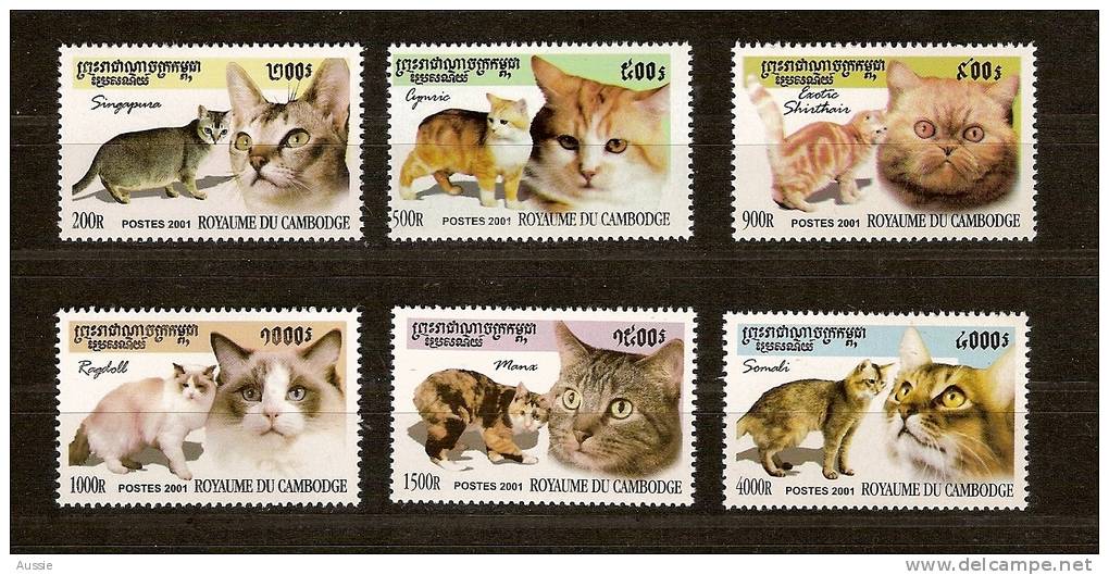 Cambodge Cambodja 2001 Yvertn° 1866-71 *** MNH Cote 11 Euro   Faune Chats Katten Cats - Katten