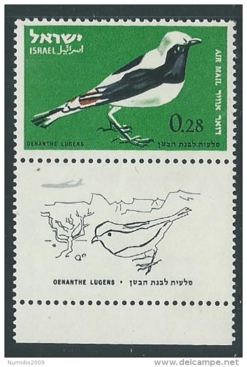 1963 ISRAELE POSTA AEREA UCCELLI 28 A CON APPENDICE MNH ** - T4 - Airmail