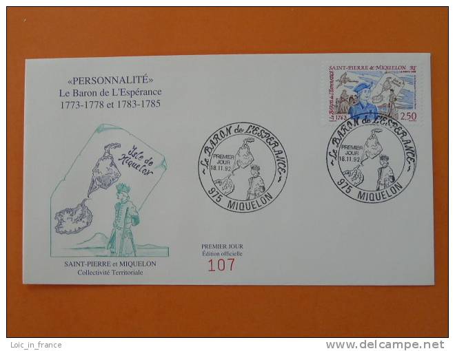 Baron De L´Espérance FDC St Pierre Et Miquelon 291 - FDC