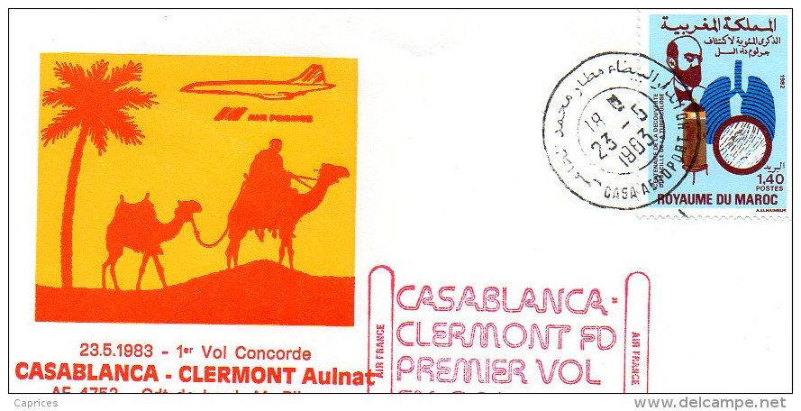 CONCORDE EN AUVERGNE     Enveloppe 1er Vol Concorde Casablanca Clermont Aulnat - Other & Unclassified