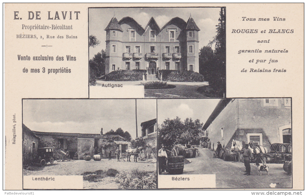 CPA Animée (34)  BEZIERS Carte Publicitaire E. DE LAVIT Vigneron LENTHERIC AUTIGNAC Vin Multi Vues - Beziers