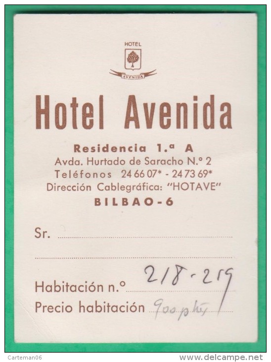 Carte - Hôtel Avenida - Bilbao - España