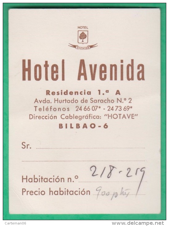 Carte - Hôtel Avenida - Bilbao - Spanien