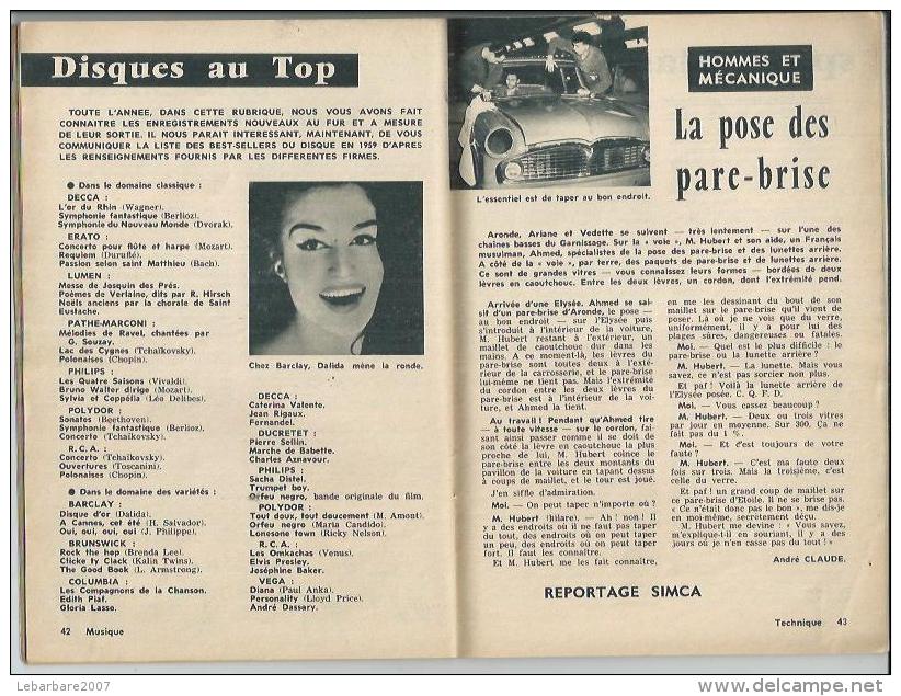 TOP Réalités Jeunesse  N° 56 - GERARD PHILIPPE - DALIDA  - SKI -  DECEMBRE 1959 - Autres & Non Classés