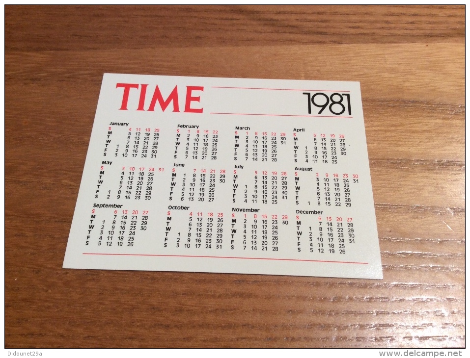 Calendrier 1981 ANGLETERRE "TIME" (7x9cm) (Bjorn Borg) - Petit Format : 1981-90