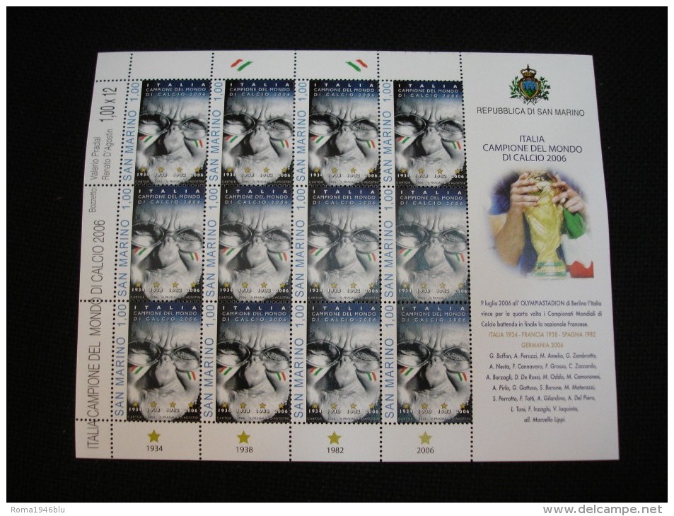 SAN MARINO 2006 ITALIA CAMPIONE DEL MONDO CALCIO MINIFOGLIO INTERO ** MNH FIOR DI STAMPA - Blocchi & Foglietti