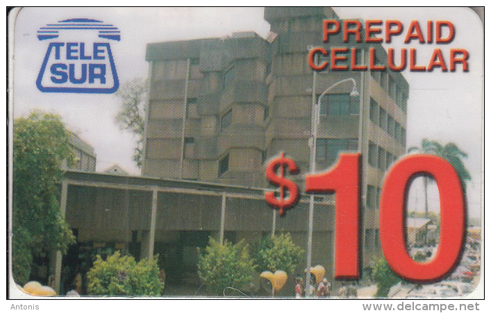 SURINAM - Telecom Building, TeleSur Prepaid Card $10, Used - Surinam