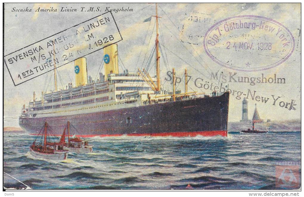 Suède - Carte Postale PAQUEBOT - KUNGSHOLM - Posted On Board 1928 - Voyage Inaugural - Stockholm - Steamers