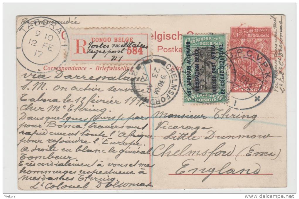 BG016 /  BELGIEN - Feldpost-Einschreiben Aus Dem Besetzten Teil Von Deutsch-Ostafrika 12.2.1917 Via Tabora/Daressalam - Briefe U. Dokumente