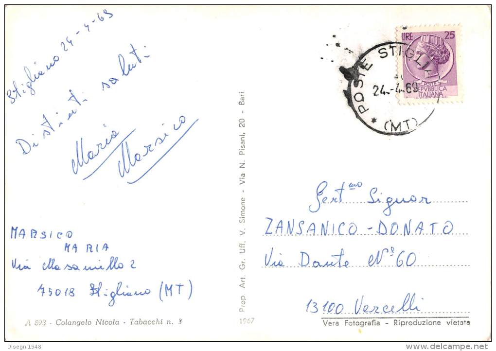 04678 "STIGLIANO (MT)" ANIMATA, DISTRIBUTORI AGIP ED  ESSO. CART. POST. ORIG. SPEDITA 1969. - Other & Unclassified