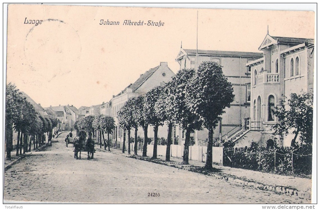 LAAGE Johann Albrecht Straße Belebt Pferde Wagen Allee Bäume 14.9.1909 Gelaufen - Guestrow