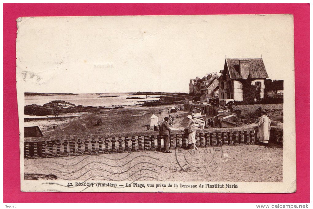 29 FINISTERE ROSCOFF, La Plage, La Grève, Prise De L'institut Marin, Animée, 1935, (Col. Nédélec, Morlaix) - Roscoff