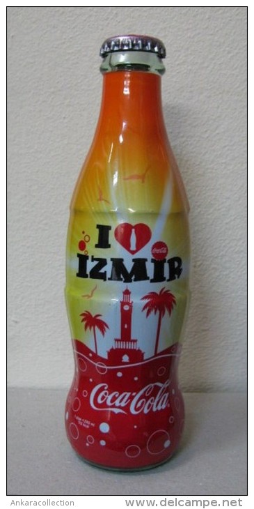 AC - COCA COLA I LOVE IZMIR SHRINK WRAPPED EMPTY GLASS BOTTLE & CROWN CAP - Bouteilles