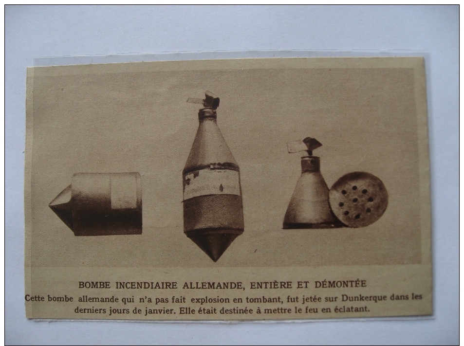 1915 -  Guerre Avition - Bombe Incendiaire Allemande  Démontée  - Coupure De Presse Originale (encart Photo) - Documents Historiques