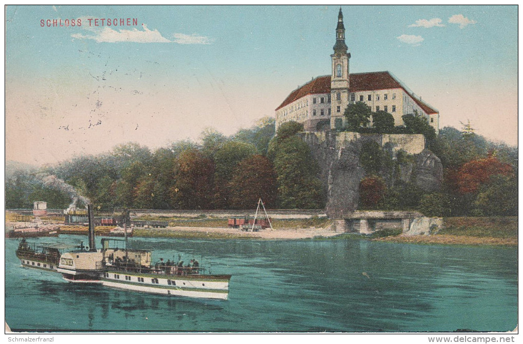 AK Tetschen Decin Schloss Dampfer Hafen Zug Bei Bodenbach Podmokly Obergrund Niedergrund Herrnskretschen Bensen Polzen - Sudeten