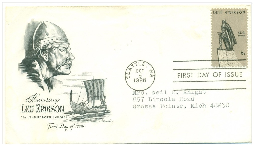 1968 USA Leif Erikson 6c  First Day Cover - 1961-1970