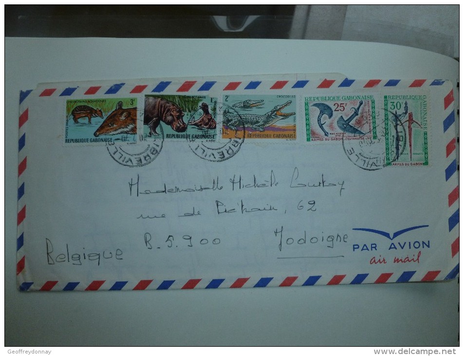 Lettre Gabon Cachet Libreville 1970 Hippopotame Et Crocodile ( Avec Contenu) - Gabon (1960-...)