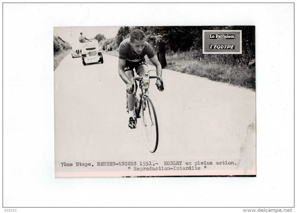 Tour De France 1951 7° Etape Rennes-Angers:Koblet En Pleine Action (foto 20x15cm ) - Ciclismo