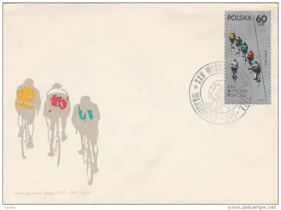 TIMBRES  POLOGNE  CYCLISME  N0 2004  OBLITERE SUR LETTRE 25 Course Cyliste De La Paix - Wielrennen