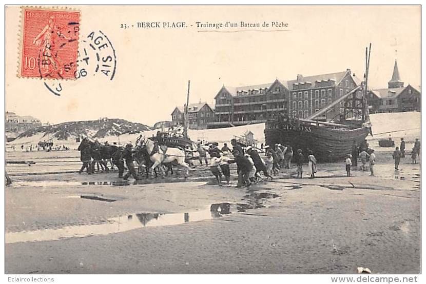 Berck    62    Scène Et Thème Pêche: Trainage D'un Bateau - Berck