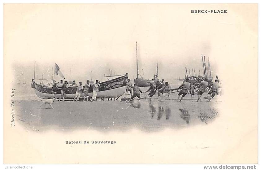 Berck    62    Scène Et Thème Pêche:   Bateau  De Sauvetage - Berck