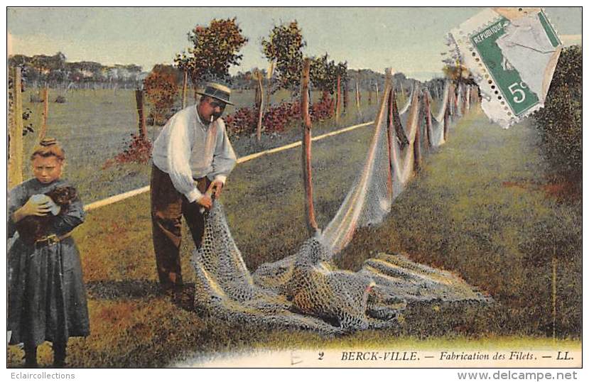 Berck    62    Scène Et Thème Pêche:   Fabrication Des Filets - Berck