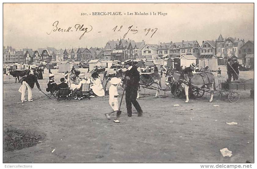 Berck    62    Scène Et Thème Plage + Anes :    Les Malades A La Plage (en Partie Décollée) - Berck