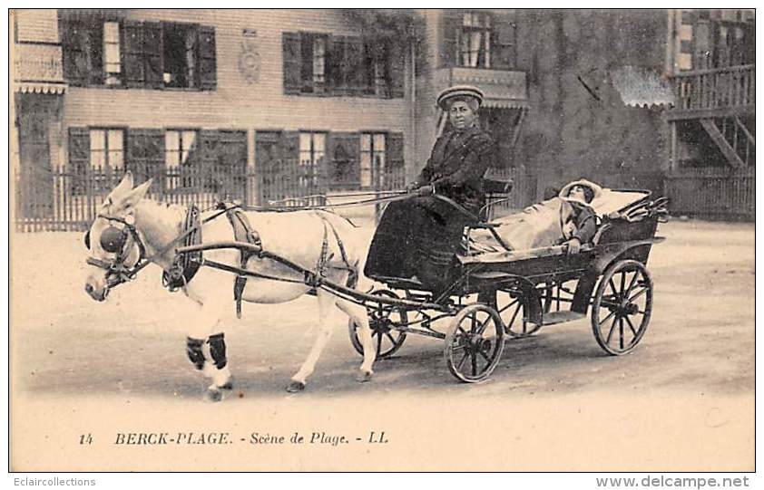 Berck    62    Scène Et Thème Plage + Anes :   Attelage  Et Malade - Berck