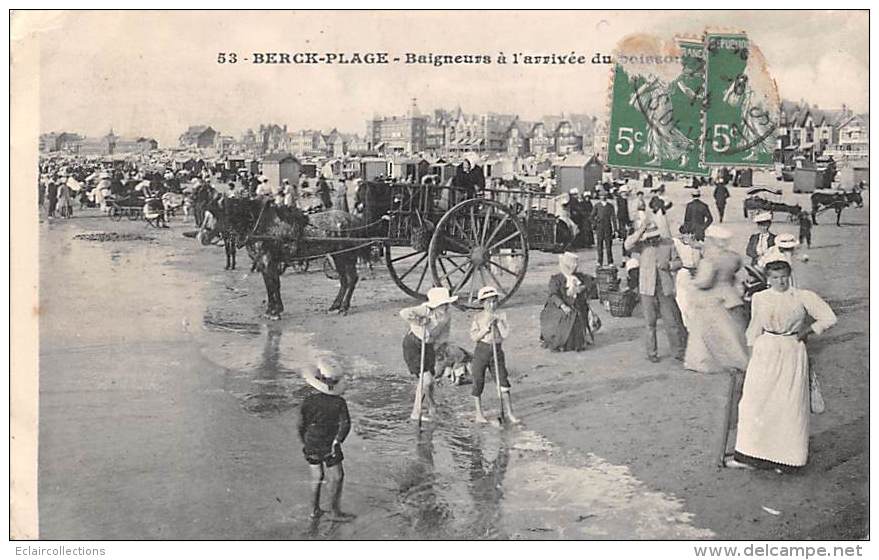 Berck    62    Scène Et Thème Plage + Anes :   Baigneurs A L'arrivée Du Poisson - Berck