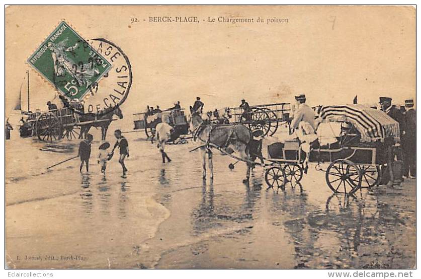 Berck    62    Scène Et Thème Plage+ Anes + Pêche:     Le Chargement Du Poisson - Berck