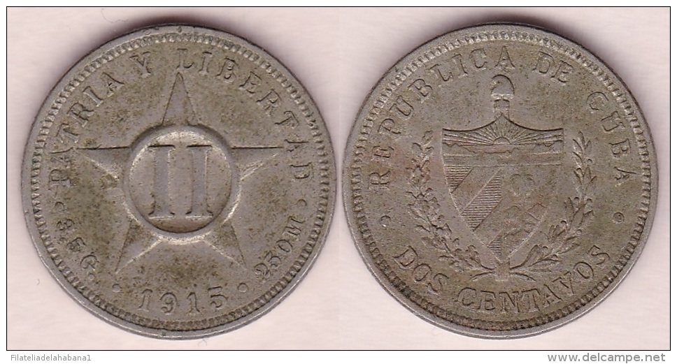 1915-MN-100 CUBA REPUBLICA 2c KM# A10 1915. ESTRELLA - Kuba