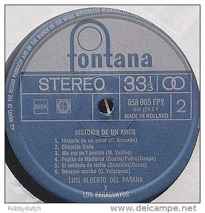 * LP *  LUIS ALBERTO Y LOS PARAGUAYOS - HISTORIA DE UN AMOR (Holland 1960 EX-!!!) - Wereldmuziek