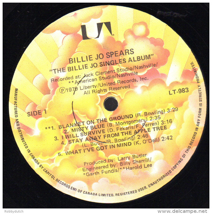 * LP *  THE BILLIE JO SPEARS SINGLES ALBUM (Canada 1979 EX!!!) - Country En Folk