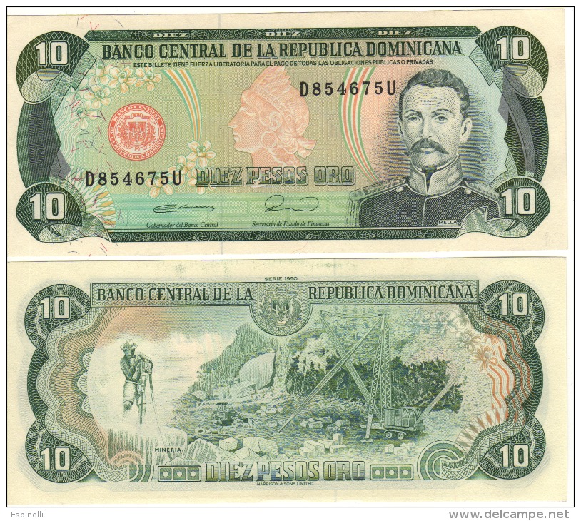 DOMINICAN   Republic  10  Pesos Oro     P132   1990 - Dominicaine