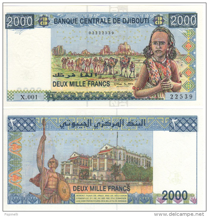 DJIBOUTI  2'000 Francs   P43  "Banque  Centrale De Djibouti"     ND   2005  UNC - Djibouti