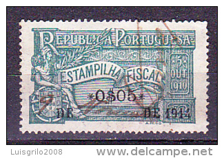 Fiscal/ Revenue, Portugal 1914 - Estampilha Fiscal, Verde -|- 0$05 - Gebruikt