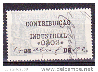 CONTRIBUIÇÃO INDUSTRIAL / ESTAMPILHA FISCAL - 0$03 .. 1920 Azul Claro - Gebraucht